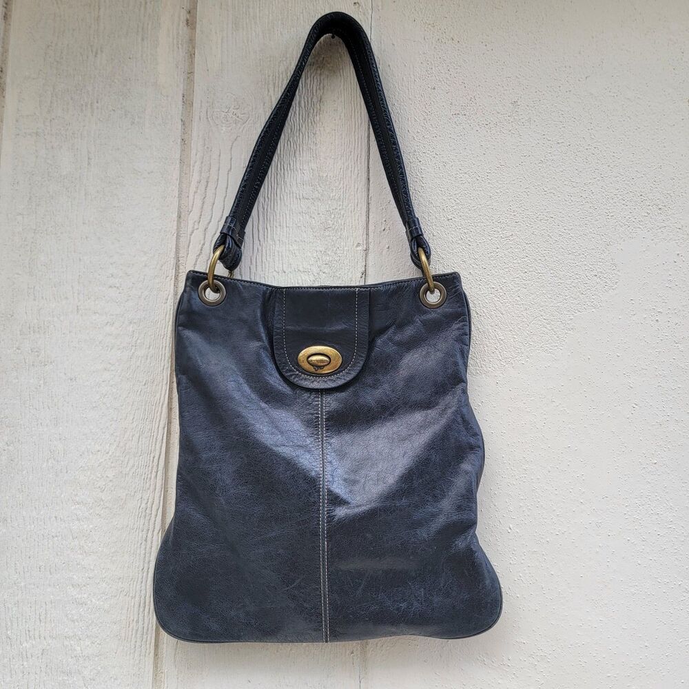 kate landry leather kiss lock hobo bag black boho